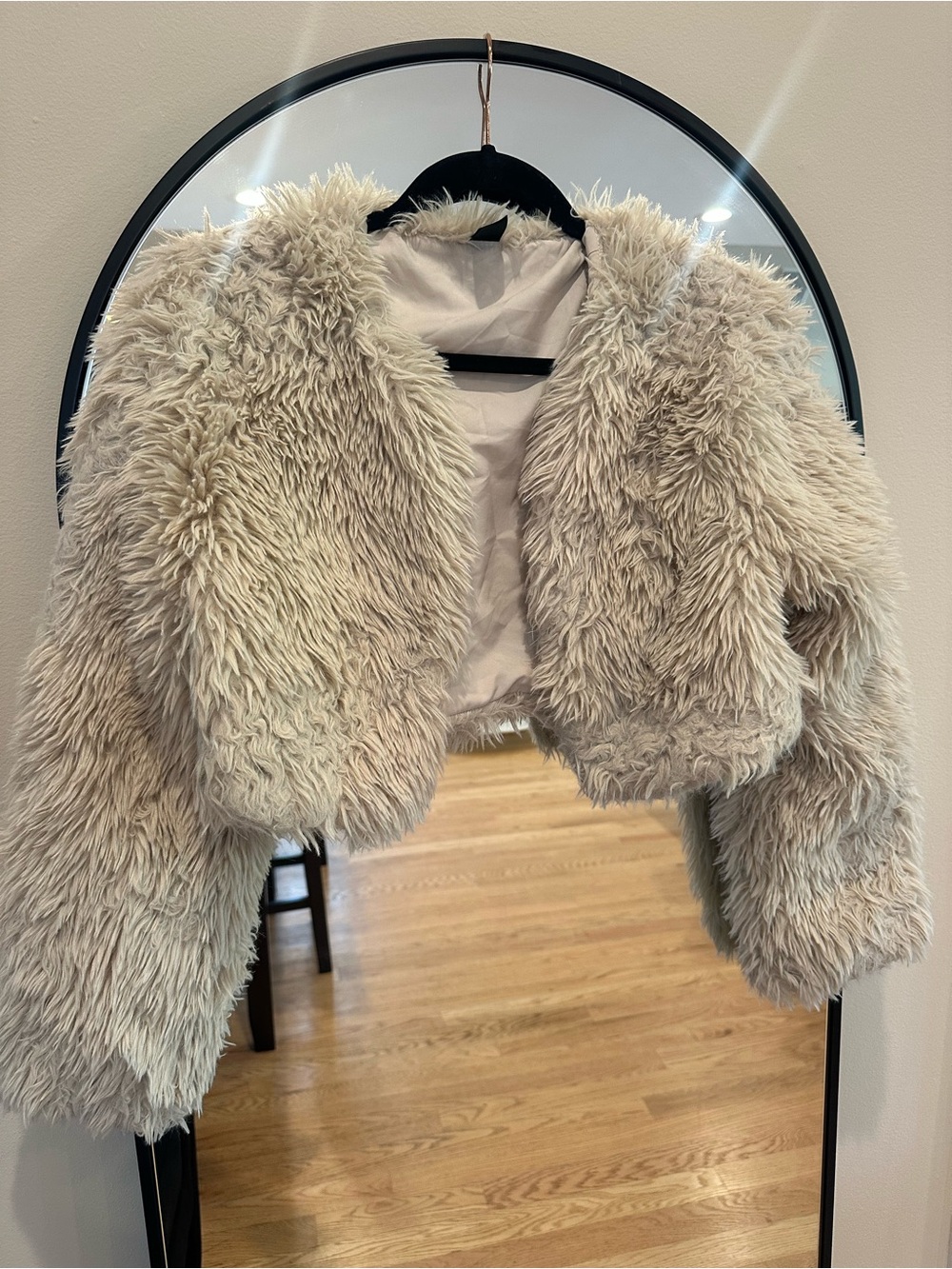 SHEIN Beige Faux Fur Cropped Teddy Jacket